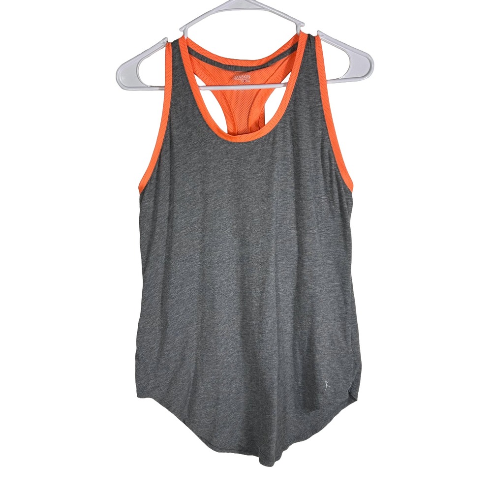 Danskin Now Womens Racerback Tank Top‎ Gray Orange Dri-More Mesh Trim Small 4-6